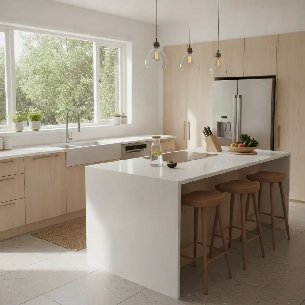 Bright, thoroughly cleaned modern kitchen with natural light